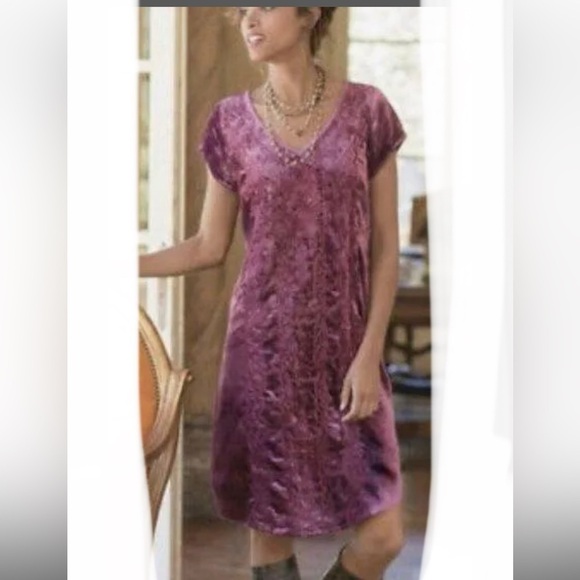 Soft Surroundings Embroidered Velvet Boho Shift Dress medium - Picture 2 of 5